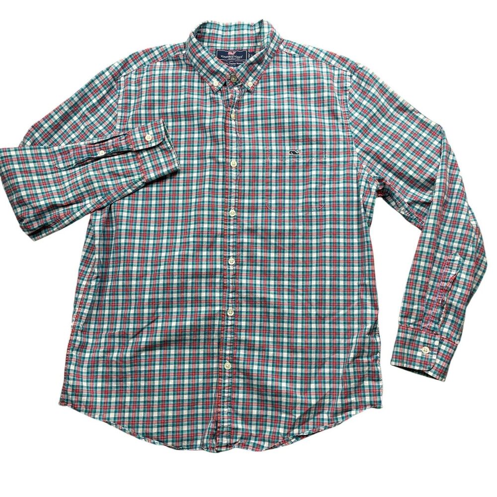 Vineyard Vines Large Slim Fit Tucker Shirt Men's Plaid Blue Red 100% Cotton